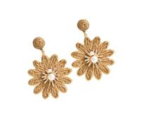 Pendientes De Flores De Rafia Color Caqui para Mujer, Hechos A Mano, con Forma De Flor Envuelta En Paja De Ratán, Estilo Bohemio, con Diseño Floral, para Playa, Verano Y Tropical.