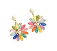 Pendientes De Flores De Rafia Multicolor para Mujer, Hechos A Mano, con Forma De Flor Envuelta En Paja De Ratán, Estilo Bohemio, con Estilo Floral, para Playa, Verano Y Tropical.
