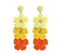 Pendientes de flores de rafia para mujer, colgantes para primavera, verano, coloridos, ligeros, envueltos en paja, tejidos, colgantes, florales, joyería tropical, playa, vacaciones, accesorios hechos