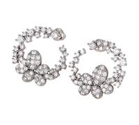 Pendientes de flores para mujer, pendientes de flores plateadas, anillos de regiero para mujer, diamantes de imitación huecos, bisutería plateada para mujer, Siehe Beschreibung, Cobre, Ver descripción