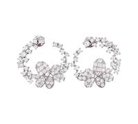 Pendientes de flores para mujer, pendientes de flores plateadas, pendientes de flores, joyas de aro - diamantes de imitación huecos, bisutería plateada para mujer