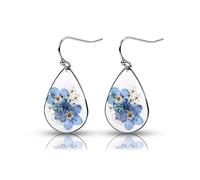 Pendientes de Flores, Pendientes Flores Forget Me Not Pendientes Flores Pendientes Flores Colgantes Elegantes Pendientes Flores Prensadas Pendientes de Lágrima Joyas para Mujeres Niñas (Plata)
