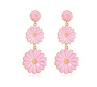 Pendientes de flores rosas, aretes de margaritas para mujer, aretes florales, aretes de primavera para mujer, bonitos aretes únicos y elegantes, aretes largos de declaración (estilo 1_rosa)