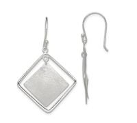 Pendientes de gancho de pastor colgantes de plata de ley 925 con acabado pulido y acabado pulido. Texto. Pendientes colgantes cuadrados de 43 x 28 mm de ancho, regalos de joyería para mujeres, Metal