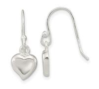 Pendientes de gancho de plata de ley 925 pulida, diseño de corazón de pastor, 22 x 7,85 mm de ancho, para mujer, talla única, Metal Plata Plata de ley, Sin piedra preciosa