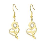 Pendientes de girasol para mujer, diamantes de imitación con texto en inglés «You Are My Sunshine», aretes colgantes de corazón, joyería de flores delicadas, regalos para mamá, Medium, Acero