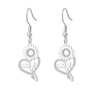 Pendientes de girasol para mujer, diamantes de imitación con texto en inglés «You Are My Sunshine», aretes colgantes de corazón, joyería de flores delicadas, regalos para mamá, Medium, Acero