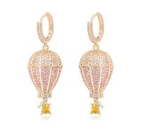 Pendientes de globo de aire caliente rosa para mujer, con circonita cúbica dulce, aro de globo aerostático, aretes colgantes brillantes de circonita cúbica, elegantes globos de gota, regalo de joyería
