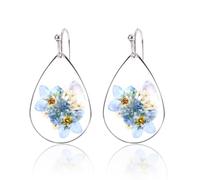 Pendientes de Gota con Flor, No Me Olvides Colgantes Dulces Joyería con Flores Prensadas para Mujeres (Plata)