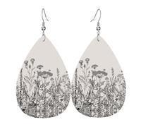 Pendientes de gota con grabado botánico de hierbas florales para mujer, aretes artísticos de estrella, joyería colgante contemporánea para fiestas y actividades sociales