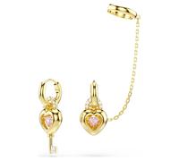 Pendientes de gota con pendiente ear cuff Idyllia, Tallas mixtas, Corazón con llave, Rosa, Acabado en oro de 18 quilates OS