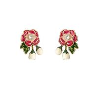Pendientes de gota de camelia y brotes de esmalte rojo para mujer, joyería floral romántica, delicados aretes de declaración diaria