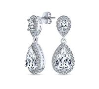 Pendientes de Gota de Circonita Cúbica AAA CZ en Forma de Lágrima con Halo Pavé para Novia, para Mujer, Boda, Fiesta, de Latón Plateado en Plata