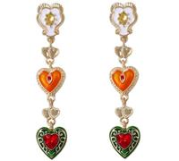 Pendientes de gota de corazón esmaltados coloridos, aretes largos de cristal esmaltado para mujer, colgante de corazón multicapa, joyería de metal dorado, aretes colgantes para aniversario, fiesta