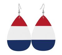 Pendientes de gota de cuero, aretes colgantes de lágrima con estampado de República Dominicana para mujer, mujer, novia, esposa, talla única, Cuero