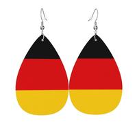 Pendientes de gota de cuero, diseño de lágrima con bandera alemana, para mujer, novia, esposa, talla única, Cuero