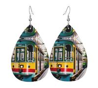 Pendientes de gota de doble cara con estampado de tranvía de Lisboa, accesorios, aretes colgantes para mujer, todas las ocasiones