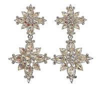 Pendientes de gota de flores de cristal para mujer, aretes de araña florales plateados, circonita en forma de pera pavé para novia de boda, joyería nupcial de lujo con alto brillo