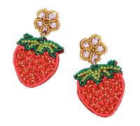 Pendientes de gota de fresa y flores, delicados aretes de gota con cuentas de fresa, accesorio para amantes de la moda, colgantes de frutas