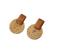 Pendientes de gota de madera de bambú hechos a mano con tejido de paja de ratán para mujeres y niñas, aretes de joyería de playa, talla única, Ágata