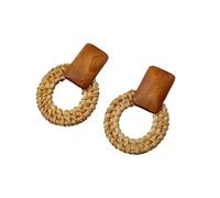 Pendientes de gota de madera de bambú hechos a mano con tejido de paja de ratán para mujeres y niñas, aretes de joyería de playa, talla única, Ágata