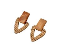 Pendientes de gota de madera de bambú hechos a mano con tejido de paja de ratán para mujeres y niñas, aretes de joyería de playa, talla única, Ágata