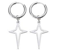 Pendientes de gota de metal gótico punk negro/plateado, aretes de cruz de estrella de moda para mujeres y hombres, joyería de rock, aro de aro para adolescentes, niñas, aretes colgantes de cruz negra