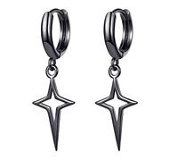 Pendientes de gota de metal gótico punk negro/plateado, aretes de cruz de estrella de moda para mujeres y hombres, joyería de rock, aro de aro para adolescentes, niñas, aretes colgantes de cruz negra