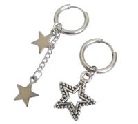 Pendientes de gota de metal góticos punk de color plateado, aretes de estrella de moda para mujeres y hombres, aretes de estrella pequeña para uso diario, citas, fiestas, talla única, como se describe