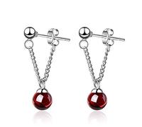 Pendientes de gota de Navidad, de plata de ley 925, cuentas de bolas de granate, con borla larga, para mujer, regalo de joyería