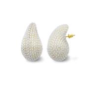 Pendientes de gota de oro de cristal para mujer, aretes de aro gruesos con perlas de diamantes de imitación, aretes de lágrima de moda para mujeres y niñas, 1.2*0.7 inches, Metal, Cristal