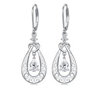 Pendientes de gota de piedra natal de lágrima para mujer, de plata de ley, infinito de filigrana, pendientes de espalda descubierta, amor infinito, cumpleaños, aniversario, joyas regalos para sus