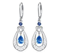 Pendientes de gota de piedra natal de lágrima para mujer, de plata de ley, infinito de filigrana, pendientes de espalda descubierta, amor infinito, cumpleaños, aniversario, joyas regalos para sus