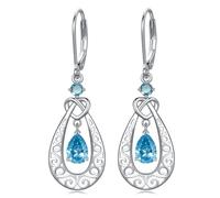 Pendientes de gota de piedra natal de lágrima para mujer, de plata de ley, infinito de filigrana, pendientes de espalda descubierta, amor infinito, cumpleaños, aniversario, joyas regalos para sus