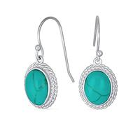 Pendientes De Gota De Piedra Preciosa Ovalada Estilo Occidental Con Turquesa Azul Detalle De Milgrain Y Borde De Cable Para Mujeres Gancho De Alambre De Plata Esterlina .925