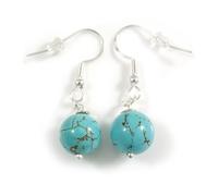 Pendientes de gota de plata de ley con una sola cuenta, turquesa clásica, caída de 35 mm, talla única, Sin tipo de metal, Turquesa