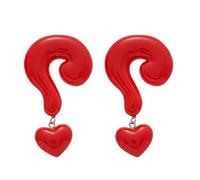 Pendientes de gota de signo de interrogación rojo para mujeres, pendientes llamativo de acento de corazón divertido, joyería de novedad peculiar para el desgaste diario del partido, pendientes de moda