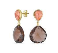 Pendientes De Gota En Forma De Pera De Cuarzo Ahumado Natural Facetado De Gema Elegante Translúcida Melocotón Y Marrón Chocolate Para Mujer Chapados En Oro