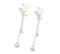 Pendientes de gota florales de circonita cúbica brillante, cadena de perlas de imitación, joyería nupcial, chapado en oro o plata, accesorio de boda, elegantes aretes colgantes dorados o plateados