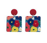 Pendientes de gota grandes geométricos cuadrados coloridos de pintura al óleo para mujer, moda de resina, accesorios para la vida cotidiana, color para niñas