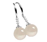 Pendientes de gota largos blancos para mujer Pendientes de calcedonia con tapa de oro Declaración Birthstone Jewelry