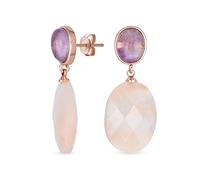 Pendientes De Gota Ovalados Facetados De Cuarzo Rosa Melocotón Natural Con Acento Ovalado De Amatista Púrpura Elegante Para Mujer, Chapados En Oro Rosa