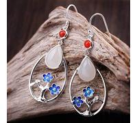 Pendientes de gota para mujer, estilo étnico, hechos a mano, plata de ley S925, pendientes de nefrita con gota de agua azul quemada (plata nefrita 925)