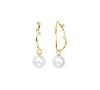 Pendientes de gota para mujer, modernos, de oro amarillo, con colgante de perla, 8,5-9 mm, Metal, Perla Diamante