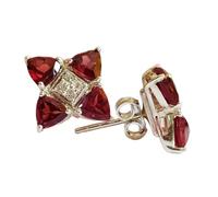 Pendientes de granate natural de en plata de ley 925 bañada en plata | Pendientes con forma de trillón, estilo minimalista para mujer | LK_VSTD_0131