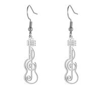 Pendientes de guitarra con nota musical, clave de sol y bajo, orejas de guitarra, aretes de instrumento musical, joyería un regalo para los entusiastas de la música, Talla única, Acero inoxidable, Sin