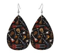 Pendientes de guitarra para mujer, aretes de gota de estrella festiva, joyería colgante elegante para celebraciones, One Size, Cuero
