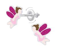 Pendientes de hadas rosas de plata 925 con cierres de rosca - Joyas hipoalergénicas para niños sin níquel ni plomo, idea de regalo de Navidad original y linda