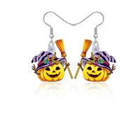 Pendientes de Halloween para mujer, aretes colgantes de calabaza, bruja, gato, fantasma, aretes espeluznantes, aretes góticos espeluznantes, accesorios de Halloween para mujer, joyería de calabaza