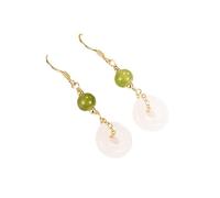 Pendientes de jade para mujeres, jade vintage jade paz hebilla pendientes colgantes para mujeres enchapado círculo de elegancia 14k aniversario de pendientes de oro